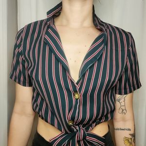 Moon Orchid Striped Crop Top With Tie